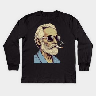 Old Fart Smoking Kids Long Sleeve T-Shirt